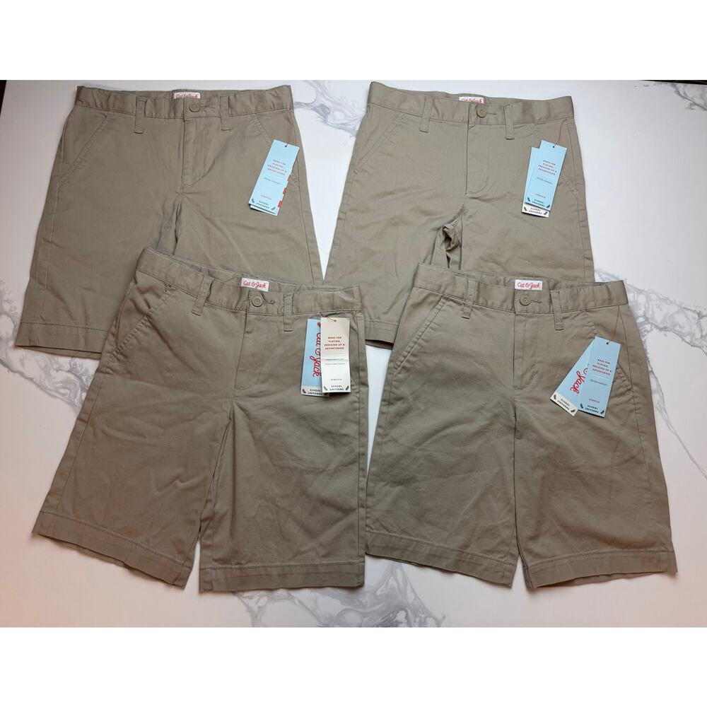 Cat & Jack Boys Uniform Shorts Khaki Lot of 4 Size 7 NWT School